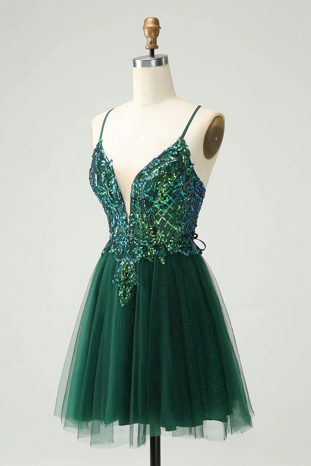 OKBBN Cute A-line V-neck sequin decal short Homecoming Dresses