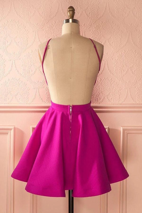 OKBBN Cute Backless Short Strap Sleeveless Homecoming Dresses