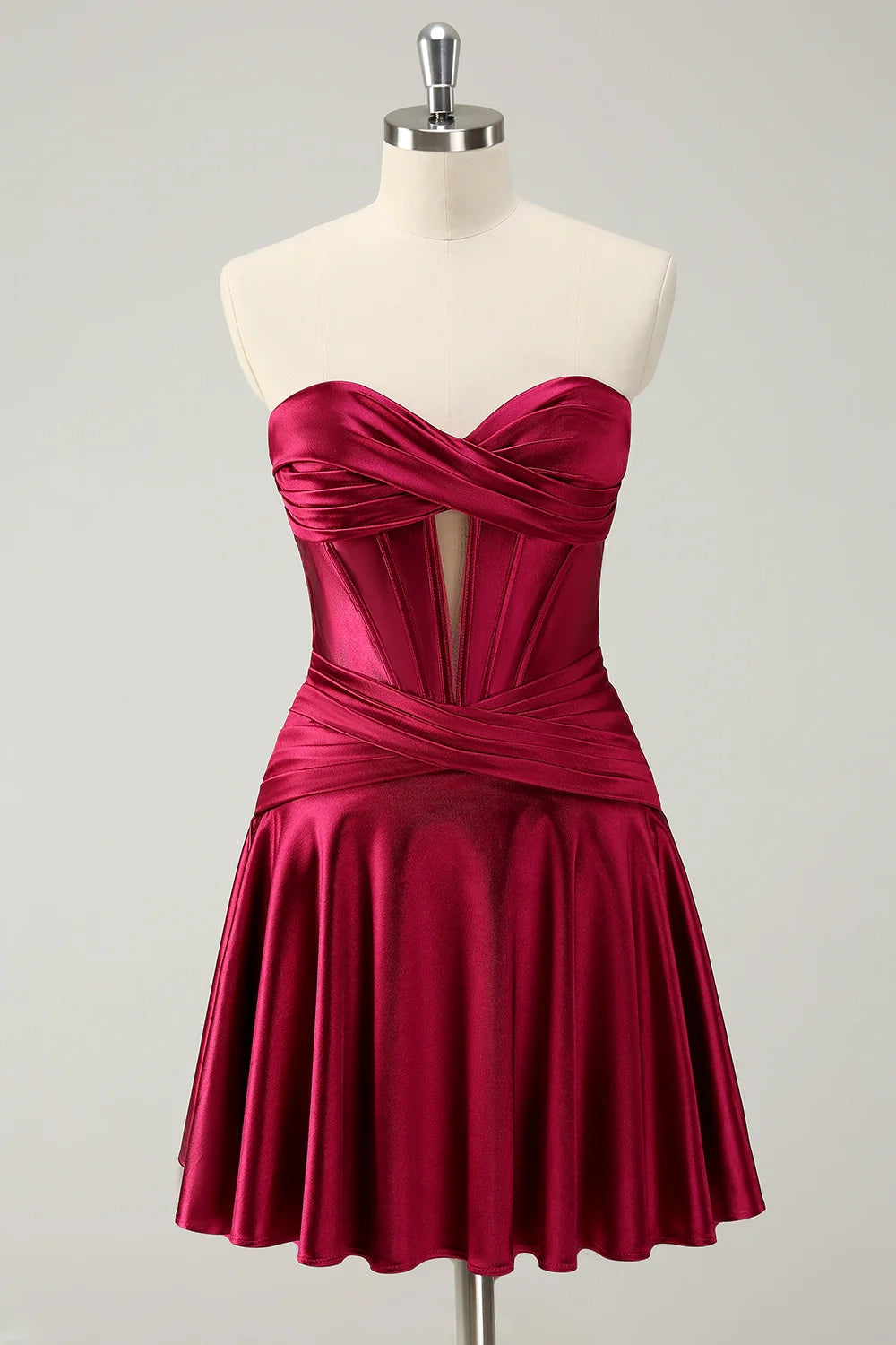 OKBBN Cute Burgundy A-line Sweetheart Cross Cross Corset Homecoming Dresses