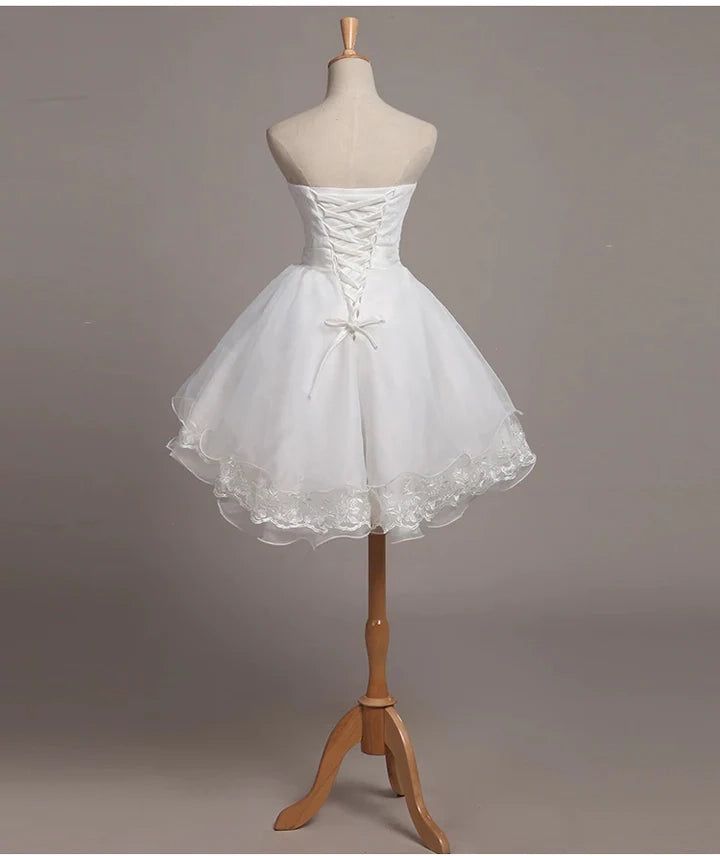 OKBBN Cute Lace Organza Short Off Shoulder Sleeveless Homecoming Dresses