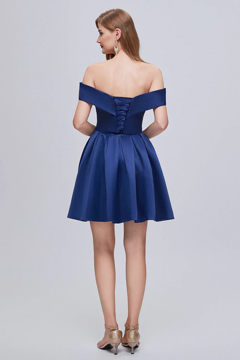 OKBBN Cute Off Shoulder Strap Satin A-line Fully Lined Homecoming Dresses