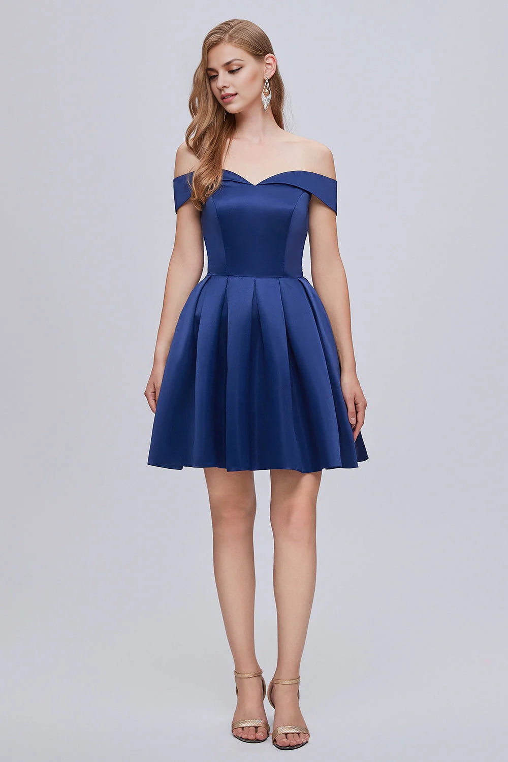 OKBBN Cute Off Shoulder Strap Satin A-line Fully Lined Homecoming Dresses