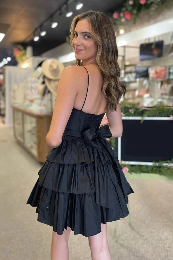 OKBBN Cute Ribbon A-line Short Style Waist Bow Slimming and Slimming Homecoming Dresses