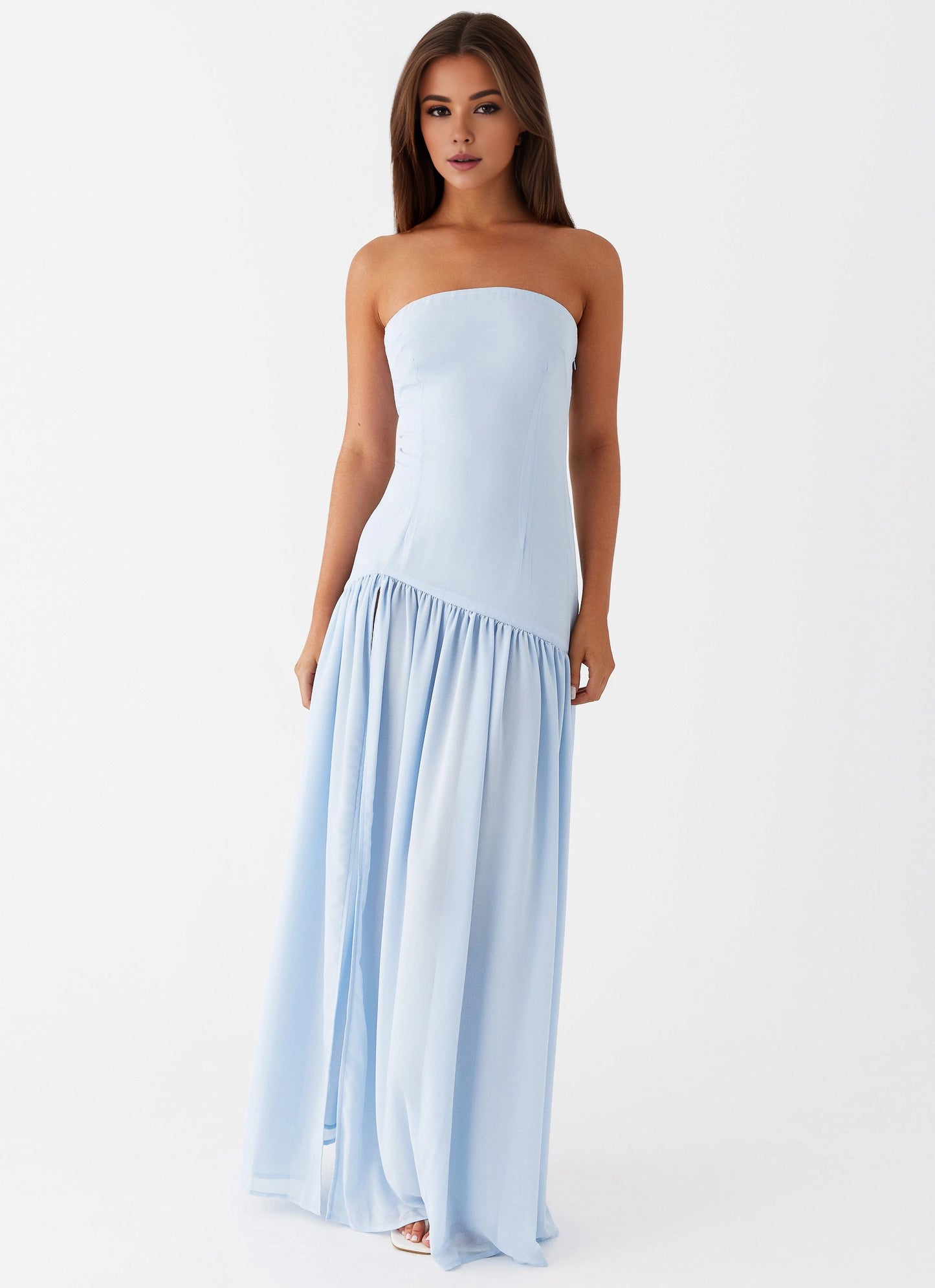 OKBBN Elegant Off Shoulder Lined Tight corset Semi Transparent Chiffon Skirt Prom Dresses
