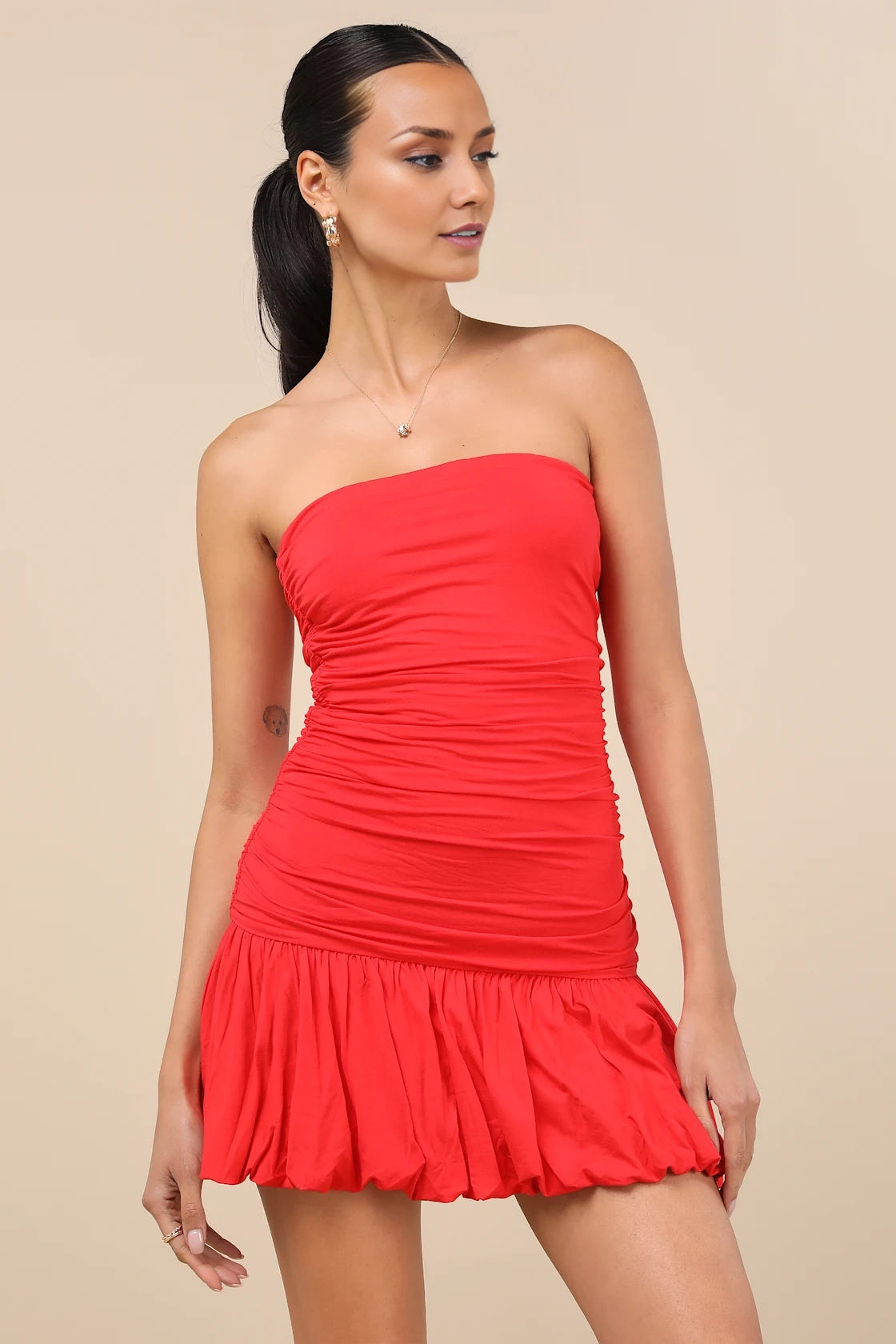 OKBBN Elegant Off Shoulder Ruffles Bubble Bottom Mini Homecoming Dresses