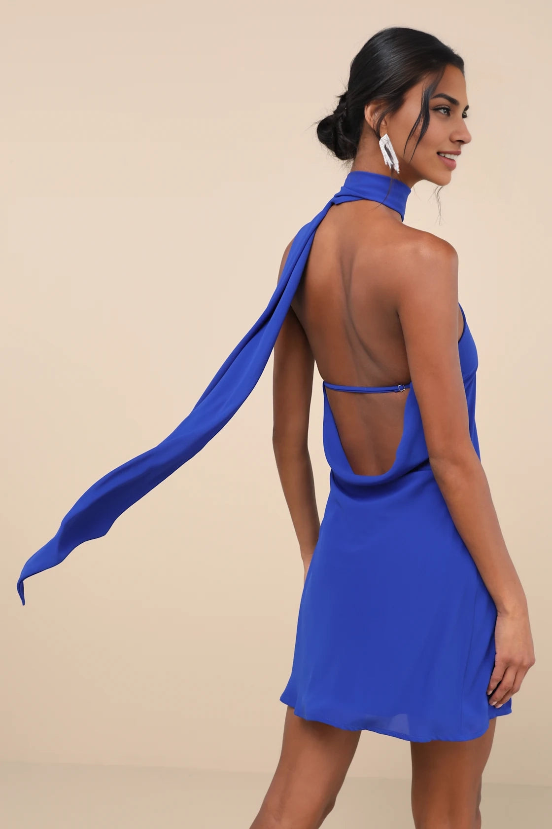 OKBBN Elegant One Shoulder Open Back Belt Mini Homecoming Dresses