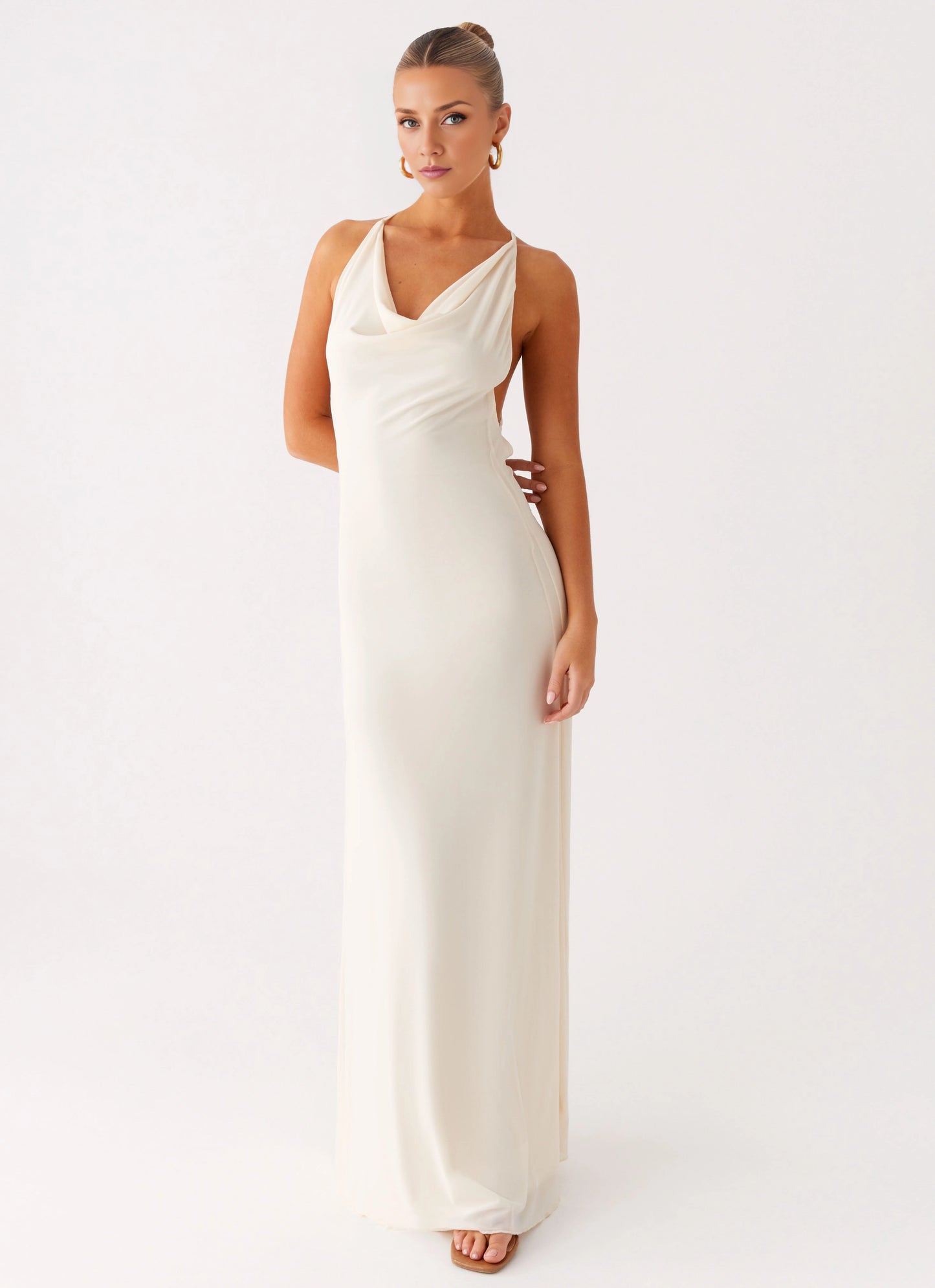 OKBBN Elegant Pendant Collar Cross Back Fully Lined Prom Dresses