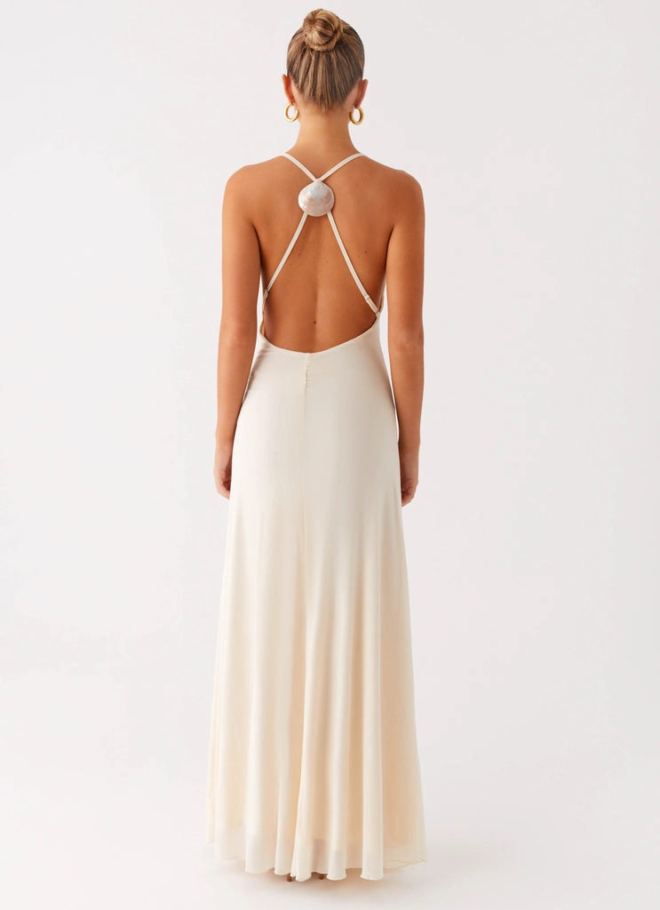 OKBBN Elegant Pendant Collar Cross Back Fully Lined Prom Dresses