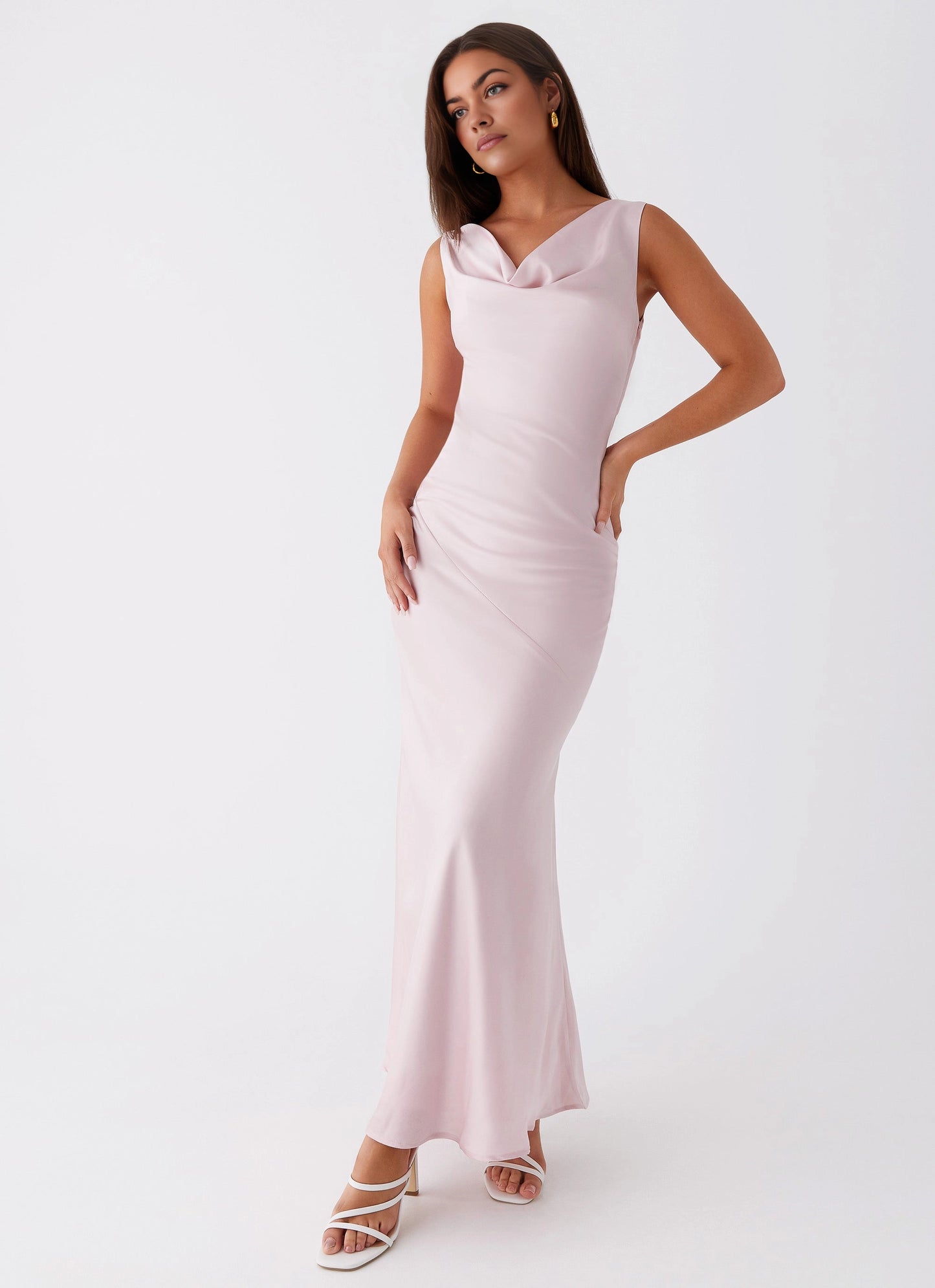OKBBN Elegant Round Pendant Collar Bold Shoulder Straps Back Strap Slim Fit Cut Prom Dresses