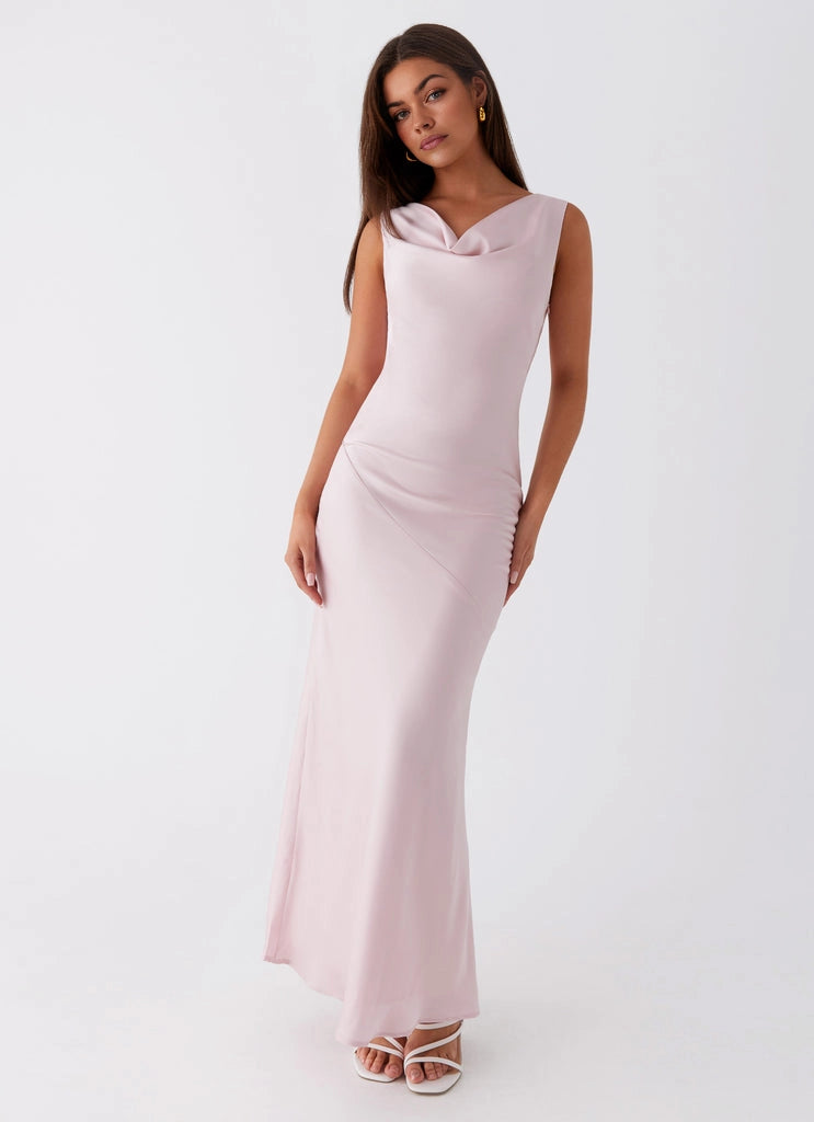 OKBBN Elegant Round Pendant Collar Bold Shoulder Straps Back Strap Slim Fit Cut Prom Dresses
