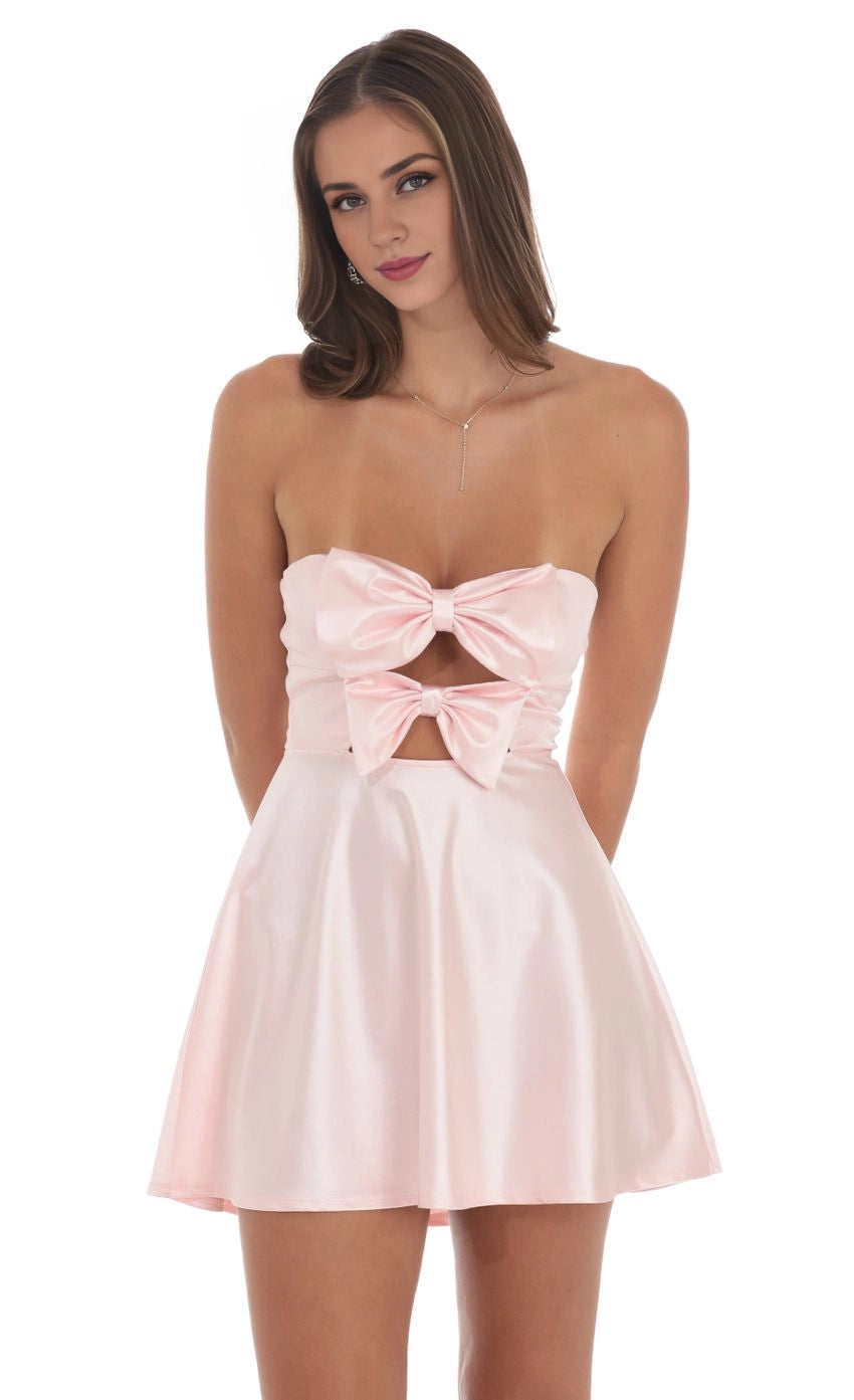 OKBBN Elegant Short Satin Double Bow Hollow Homecoming Dresses