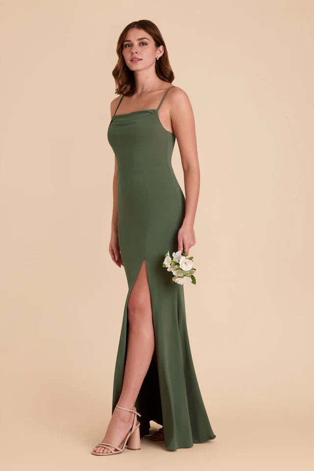 OKBBN Elegant Thin Adjustable Shoulder Strap Tight Pendant Neck Collar with Split Prom Dresses