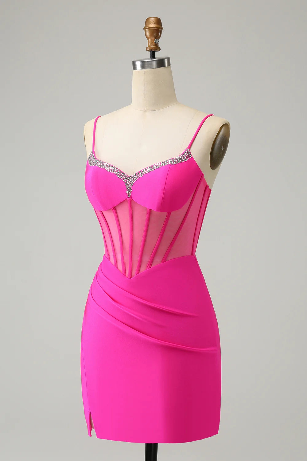 OKBBN Fashion Tight Strap Back Beaded Bundle Short Split Homecoming Dresses