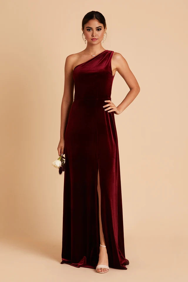 OKBBN Noble and Elegant Velvet One Shoulder Collar Tight corset with Front Openings Prom Dresses