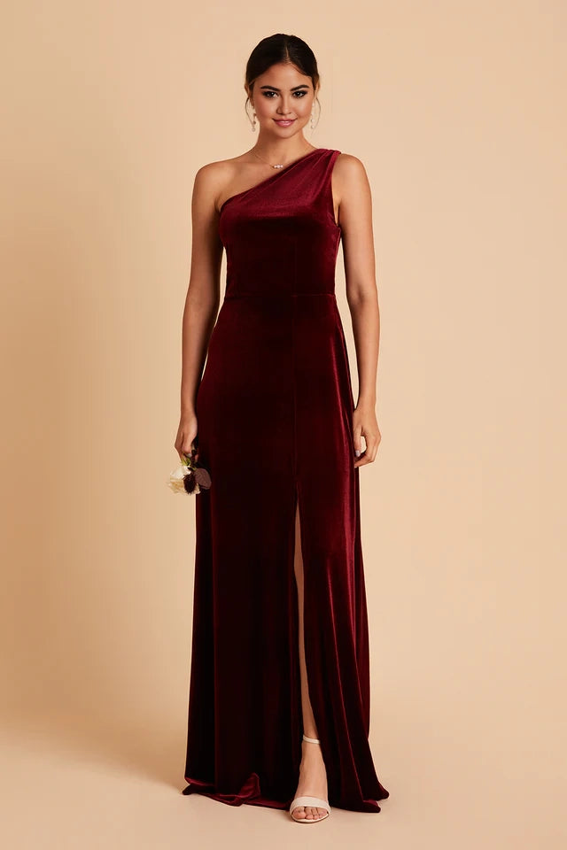 OKBBN Noble and Elegant Velvet One Shoulder Collar Tight corset with Front Openings Prom Dresses