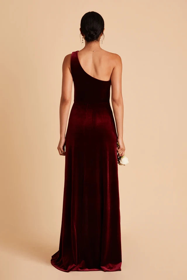 OKBBN Noble and Elegant Velvet One Shoulder Collar Tight corset with Front Openings Prom Dresses