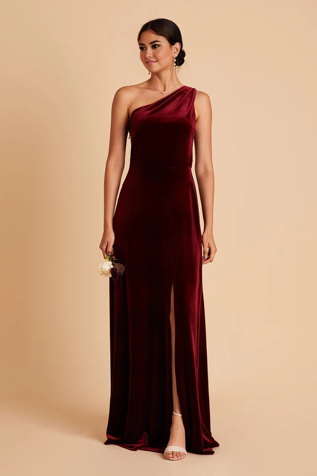 OKBBN Noble and Elegant Velvet One Shoulder Collar Tight corset with Front Openings Prom Dresses