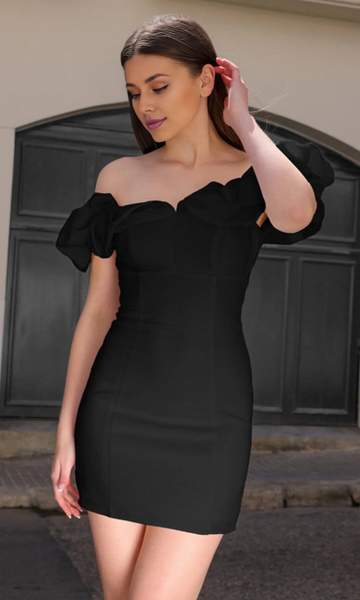 OKBBN Romantic Off Shoulder Short Half Formal Ruffle Slimming Homecoming Dresses