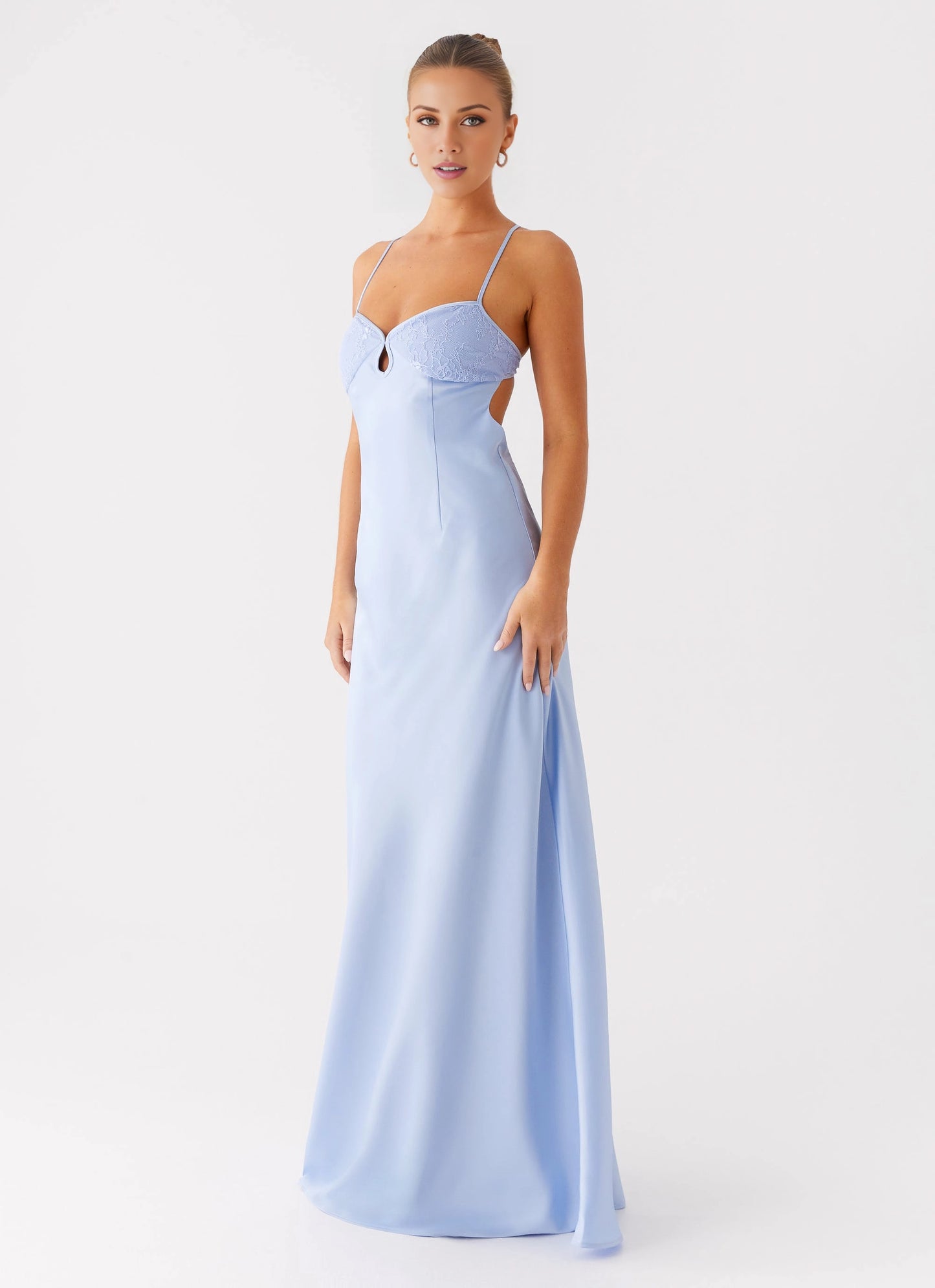 OKBBN Romantic and Avant garde Heart Collar Lock Eye Front Lace Satin Prom Dresses