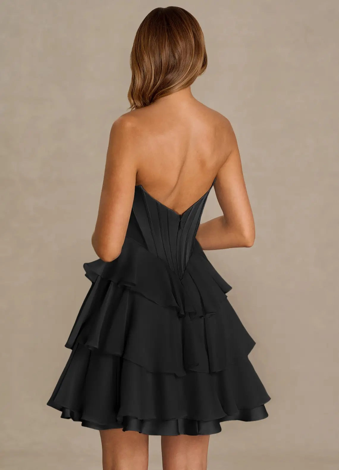 OKBBN Romantic and Exquisite Heart Shaped Lace Waist, Ruffle Edge Stacked Back Strap, Homecoming Dresses