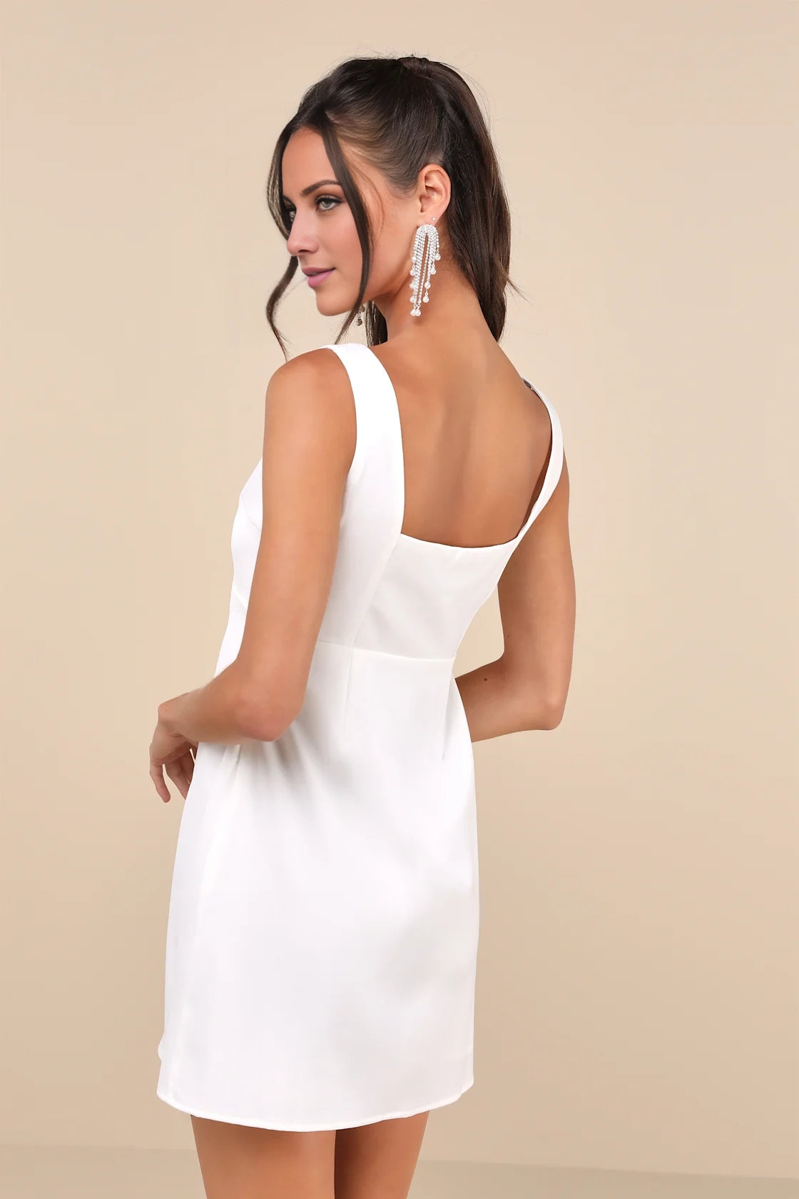 OKBBN Sweet Woven Satin Square Neck Design Ruffle Strap Tank Top Slimming A-line High Waist Homecoming Dresses