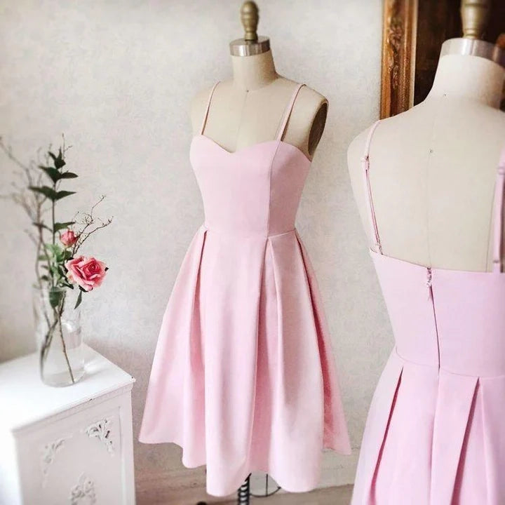OKBBN Sweetheart Collar Short Satin Classic Sweetheart Collar Homecoming Dresses