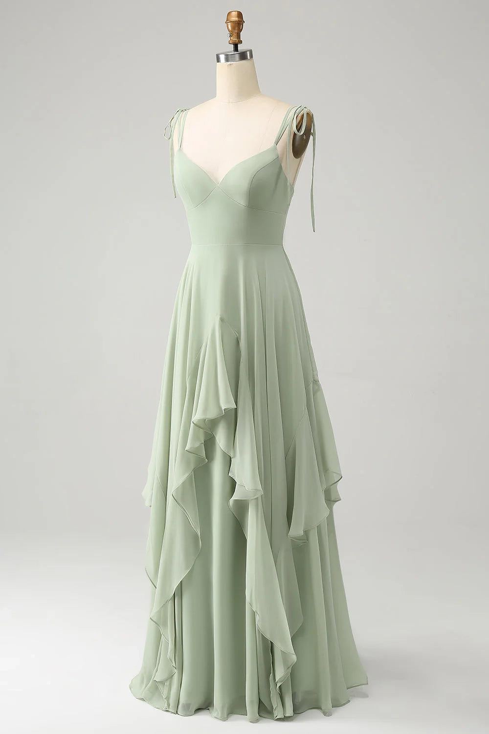 OKBBN's charming A-line high and low hem chiffon long ruffled Bridesmaid Dresses