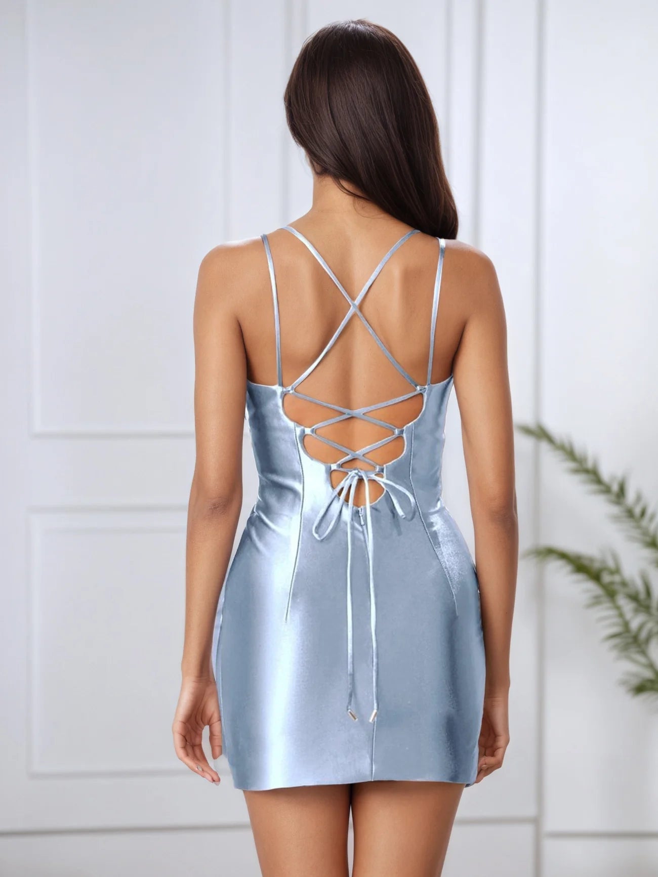 OKBBN's charming V-neck satin V-neck thin shoulder strap Homecoming Dresses