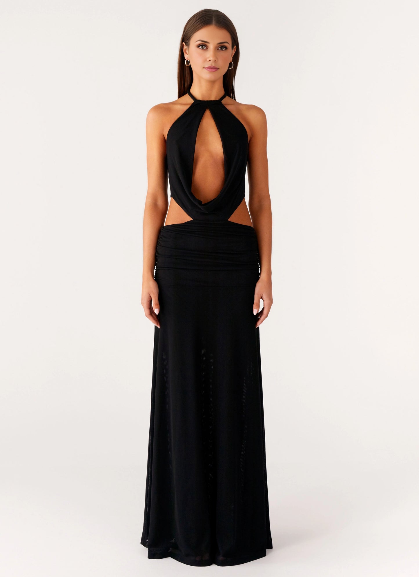 OKBBN's charming fully lined elastic mesh fabric, long front grille with hollowed out back straps and pleated Homecoming Dresses