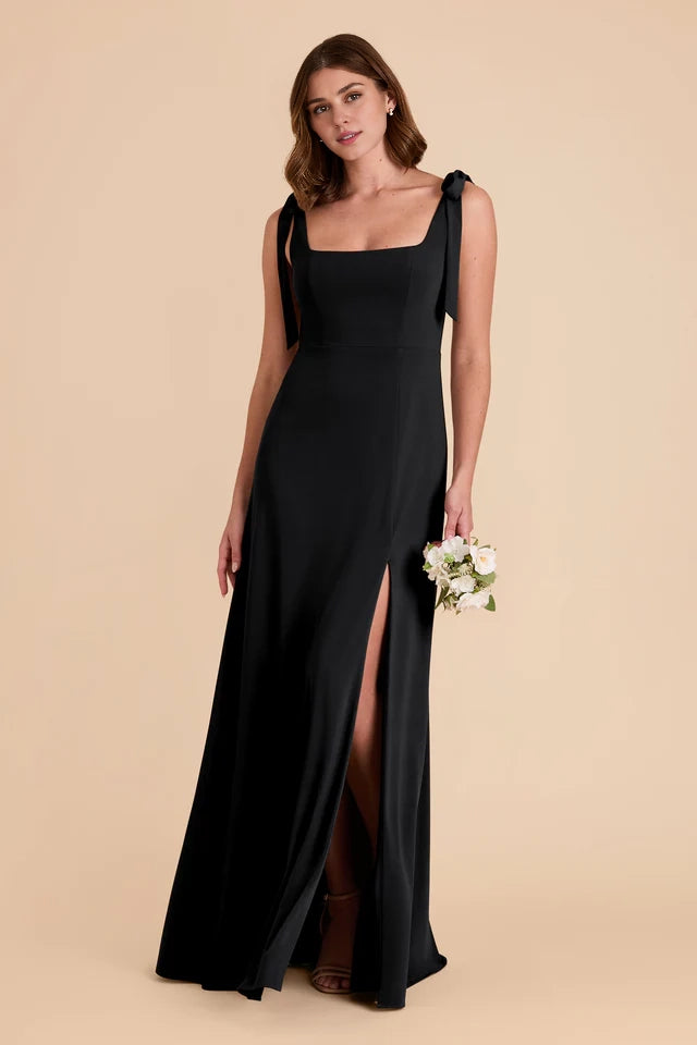 OKBBN's charming luxury knitted detachable shoulder strap square neckline fully lined front slit Prom Dresses