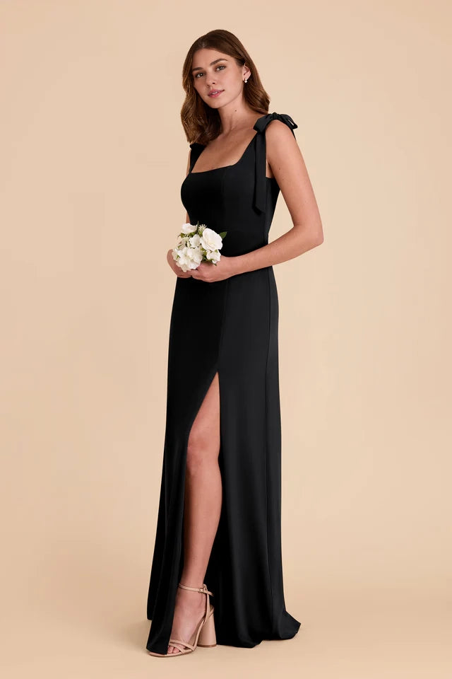 OKBBN's charming luxury knitted detachable shoulder strap square neckline fully lined front slit Prom Dresses