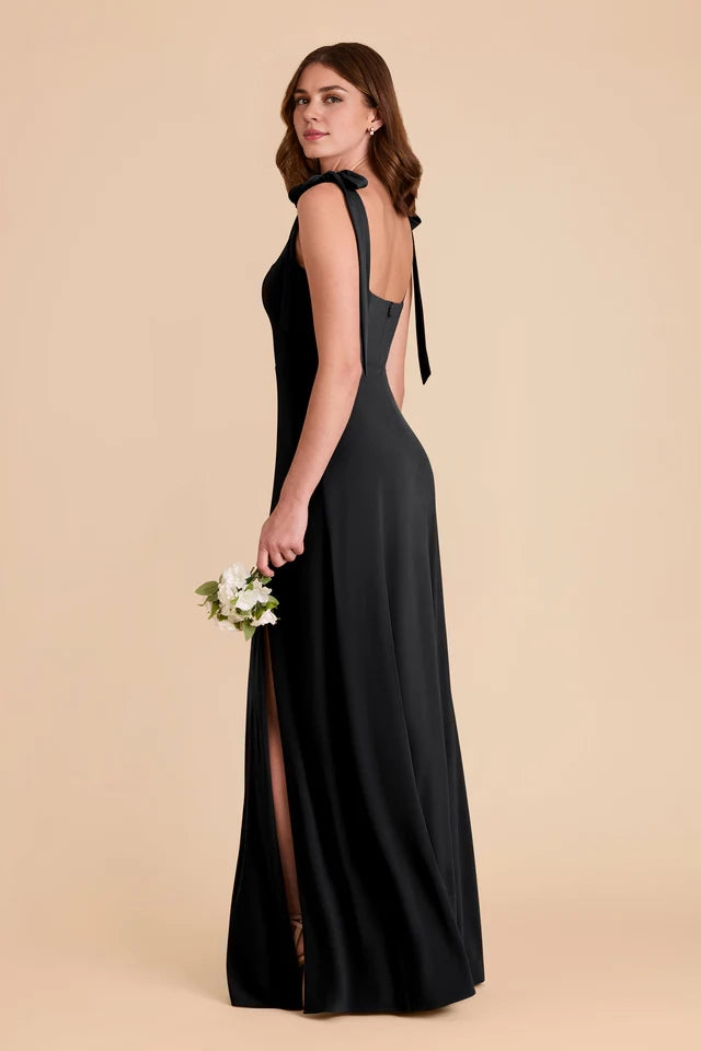 OKBBN's charming luxury knitted detachable shoulder strap square neckline fully lined front slit Prom Dresses