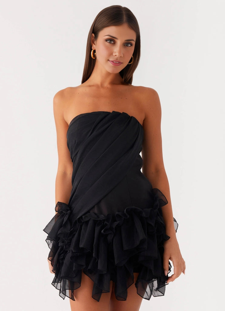 OKBBN's charming off shoulder collar with pleated tight layered ruffle edges Homecoming Dresses