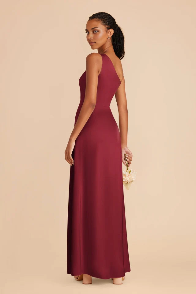 OKBBN's charming one shoulder neckline matte satin fully lined slit and floor Prom Dresses