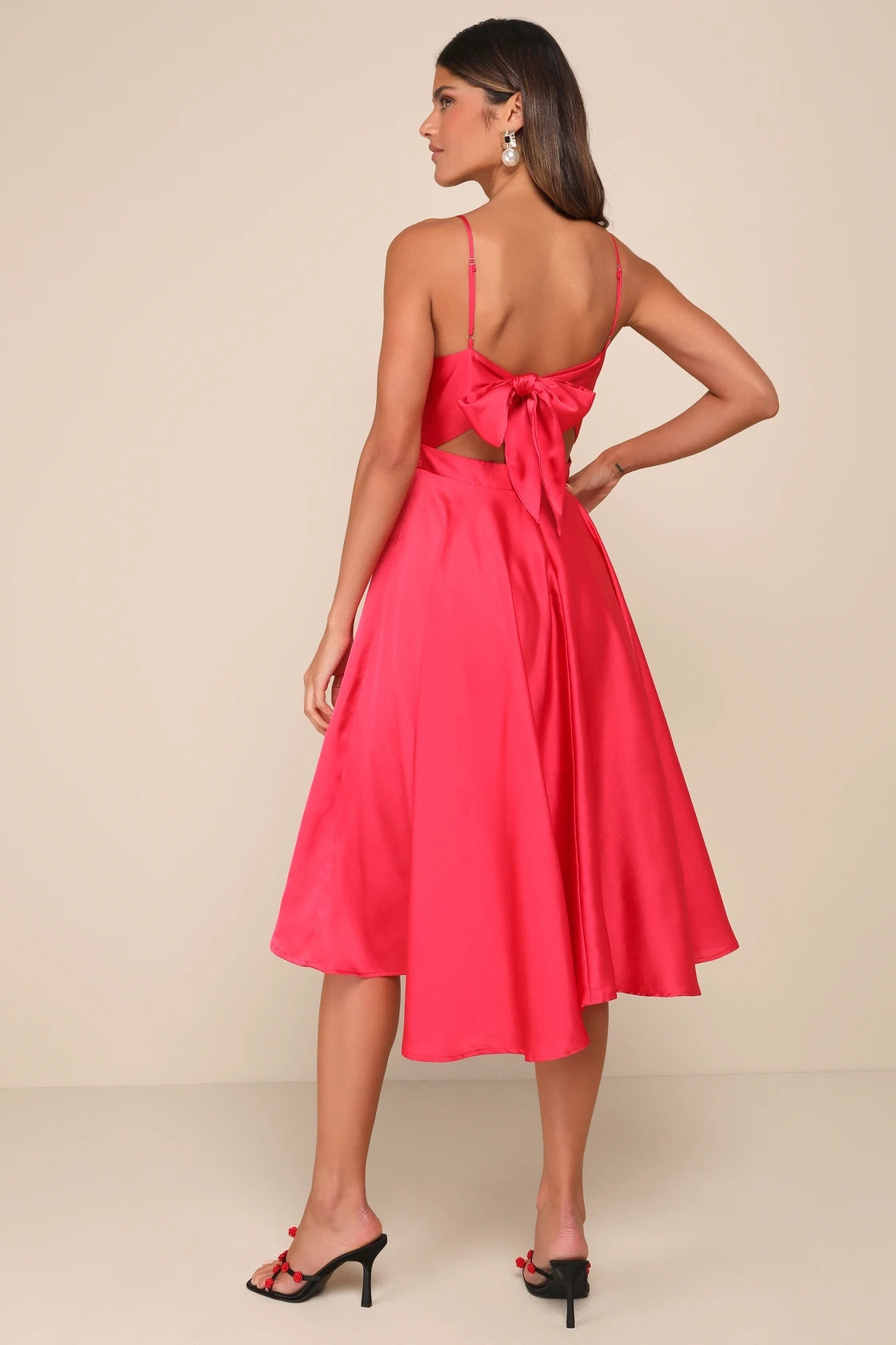 OKBBN's charming satin asymmetrical lace up mid length Homecoming Dresses