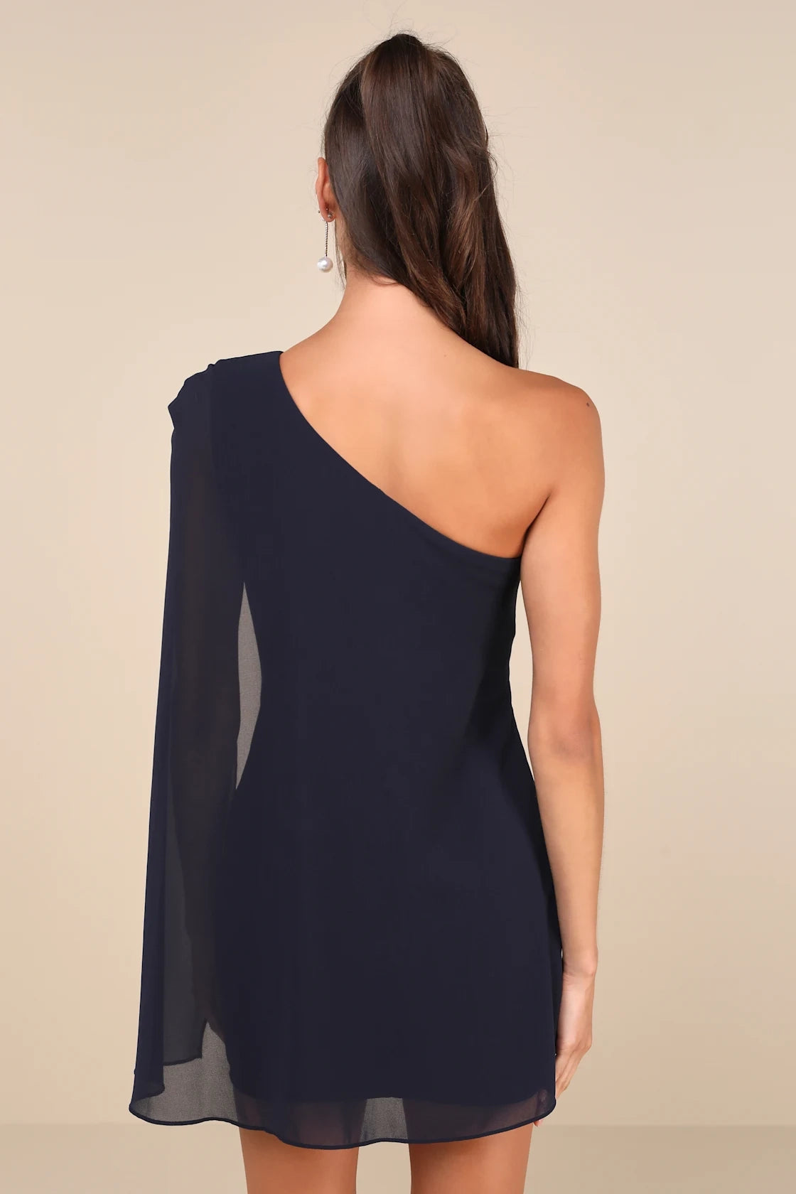 OKBBN's charming shawl sleeves, one shoulder mini crepe knit, one shoulder collar, tight corset, Homecoming Dresses
