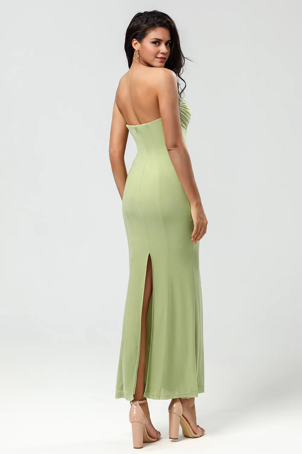 OKBBN's charming slim fit mermaid with shoulder baring and floor opening Bridesmaid Dresses