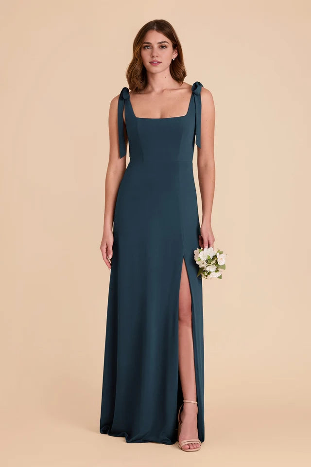 OKBBN's charming square neckline, detachable shoulder straps, fully lined front slit, Prom Dresses
