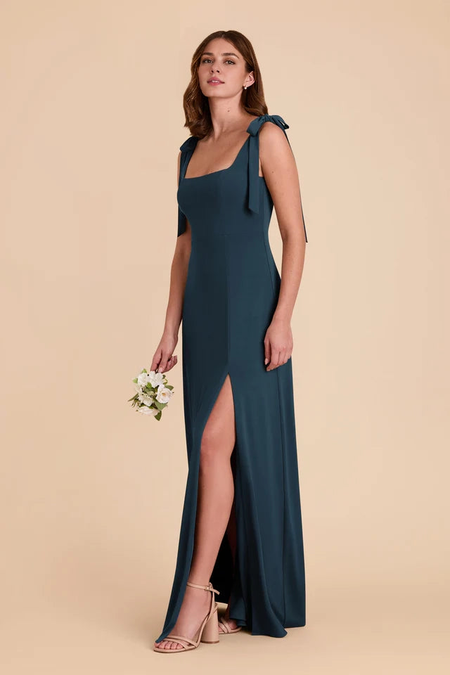 OKBBN's charming square neckline, detachable shoulder straps, fully lined front slit, Prom Dresses