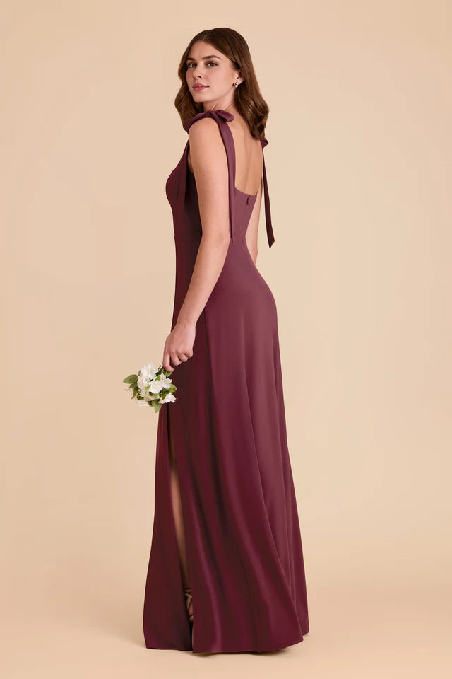 OKBBN's charming square neckline, detachable shoulder straps, fully lined front slit, Prom Dresses
