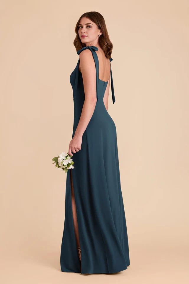 OKBBN's charming square neckline, detachable shoulder straps, fully lined front slit, Prom Dresses