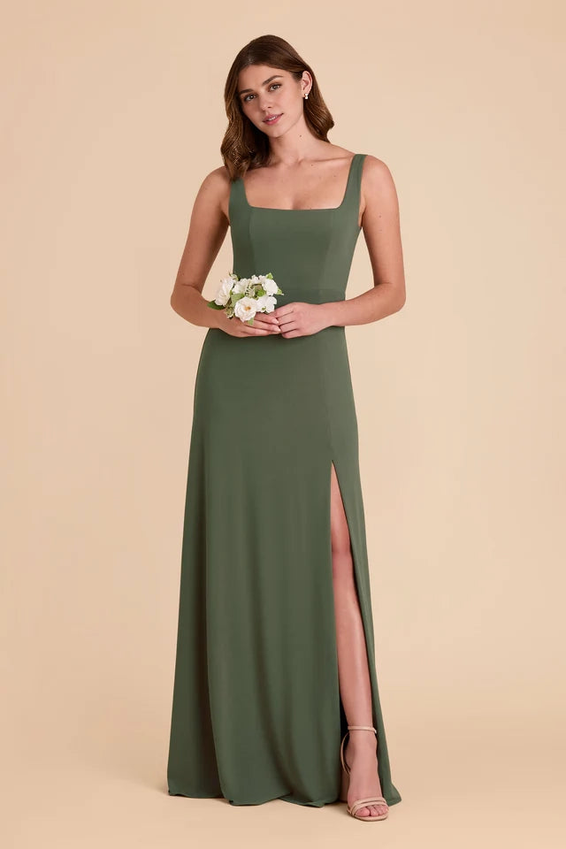OKBBN's charming square neckline, detachable shoulder straps, fully lined front slit, floor mopping Prom Dresses