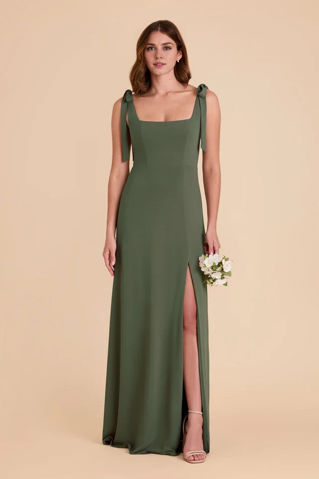 OKBBN's charming square neckline, detachable shoulder straps, fully lined front slit, floor mopping Prom Dresses