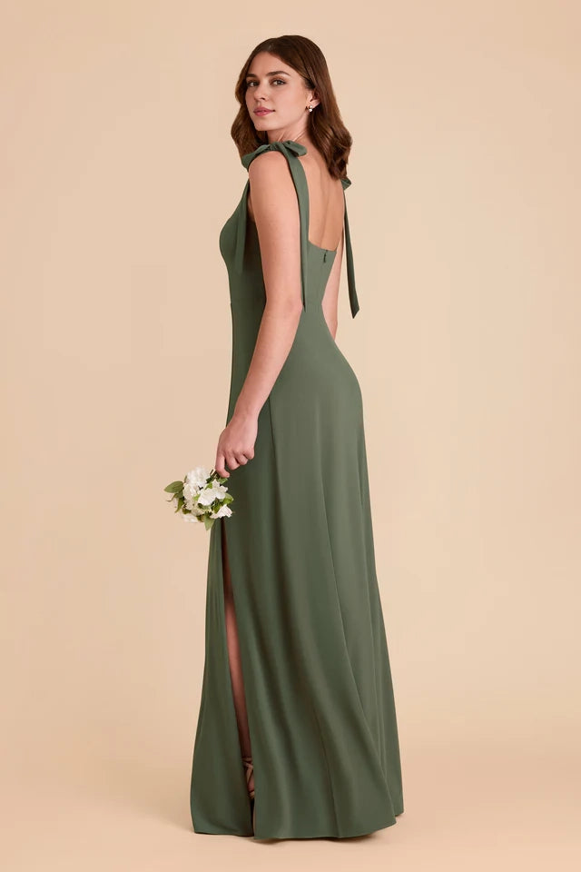 OKBBN's charming square neckline, detachable shoulder straps, fully lined front slit, floor mopping Prom Dresses
