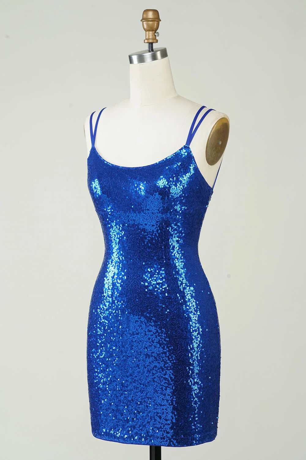 OKBBN's charming tight fitting thin shoulder strap sequins backless short Homecoming Dresses
