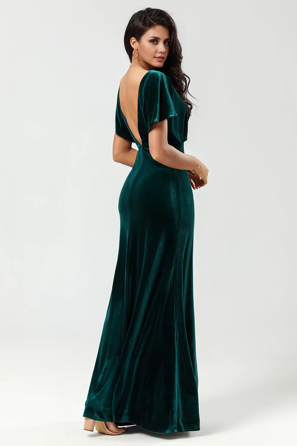 OKBBN's charming velvet V-neck long pleated Bridesmaid Dresses