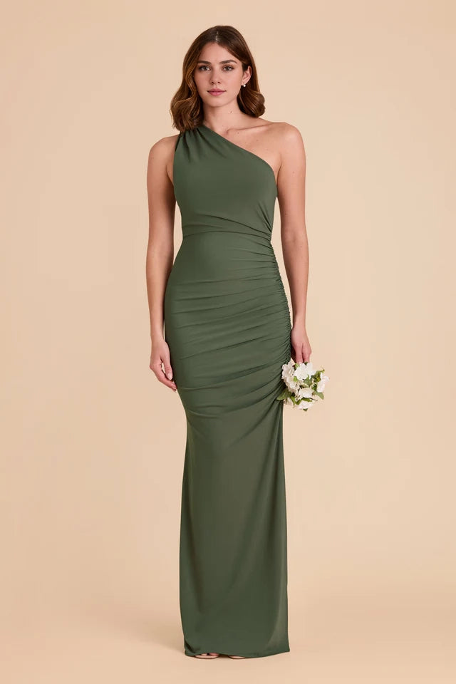 OKBBN's classic one shoulder asymmetrical pleated luxury knit Prom Dresses