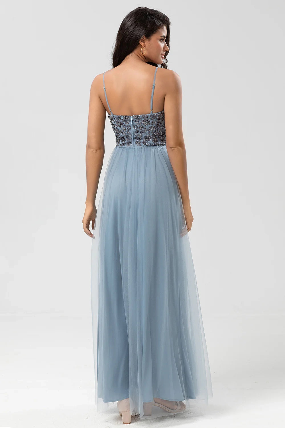 OKBBN's elegant and flowing A-line thin shoulder strap adorned with beaded chiffon Bridesmaid Dresses