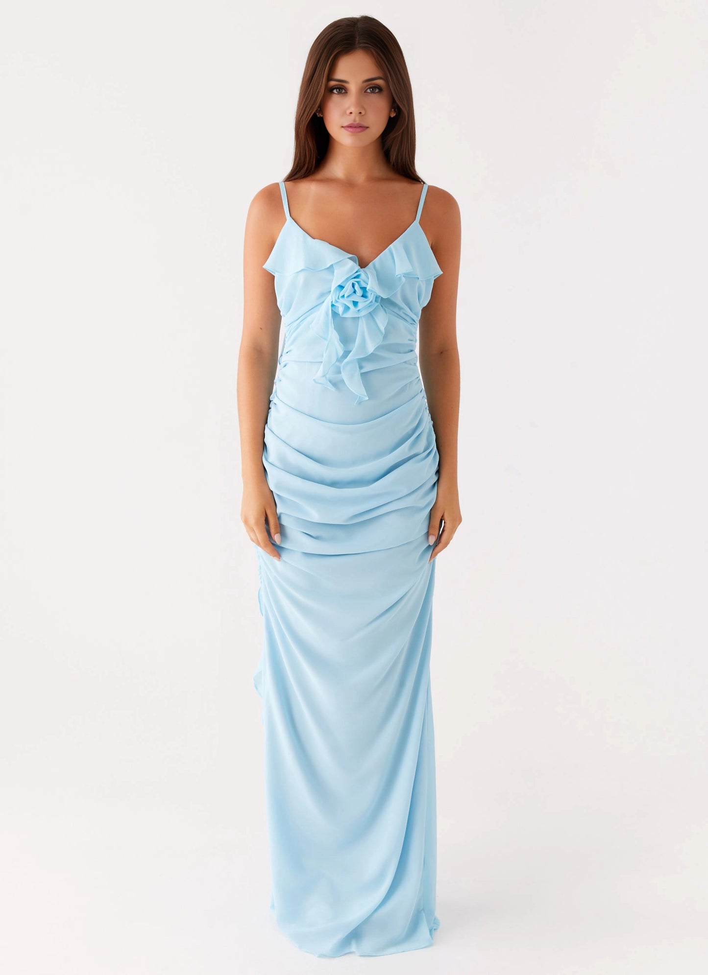 OKBBN's elegant and soft V-neck design is slim fitting with ruffled details, accentuating the silhouette for a more dynamic and elegant Prom Dresses