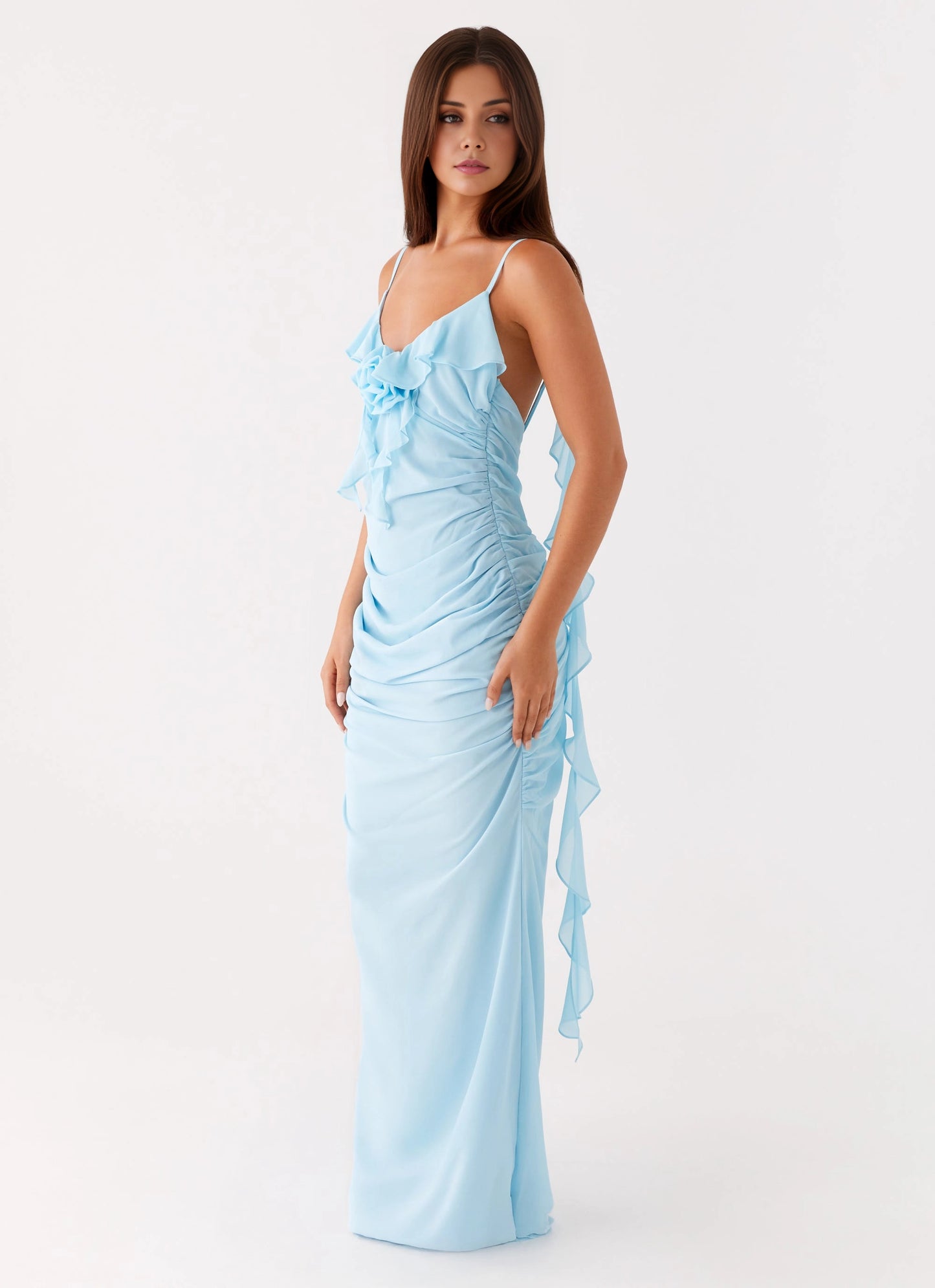 OKBBN's elegant and soft V-neck design is slim fitting with ruffled details, accentuating the silhouette for a more dynamic and elegant Prom Dresses
